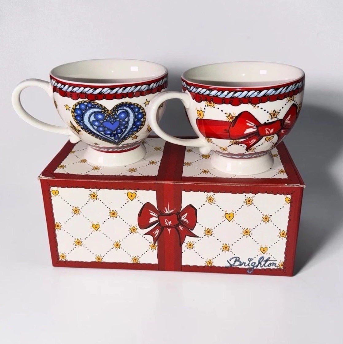 Brighton Love Heart Red Bow Coffee/Latte Mugs Set of 2 New in Gift Box