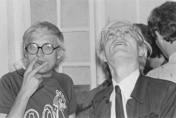 English painter David Hockney and American artist Andy Warhol OLD PHOTO