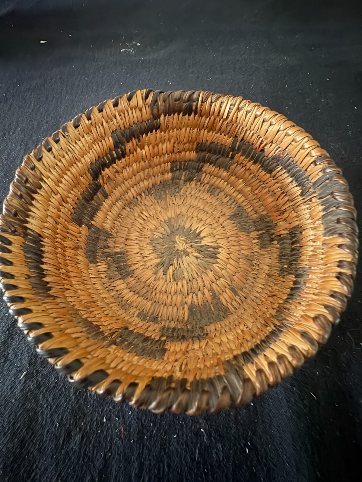 Vintage Tohono O'odham Papago Coiled Basket Bowl Native American Geometric Fret 