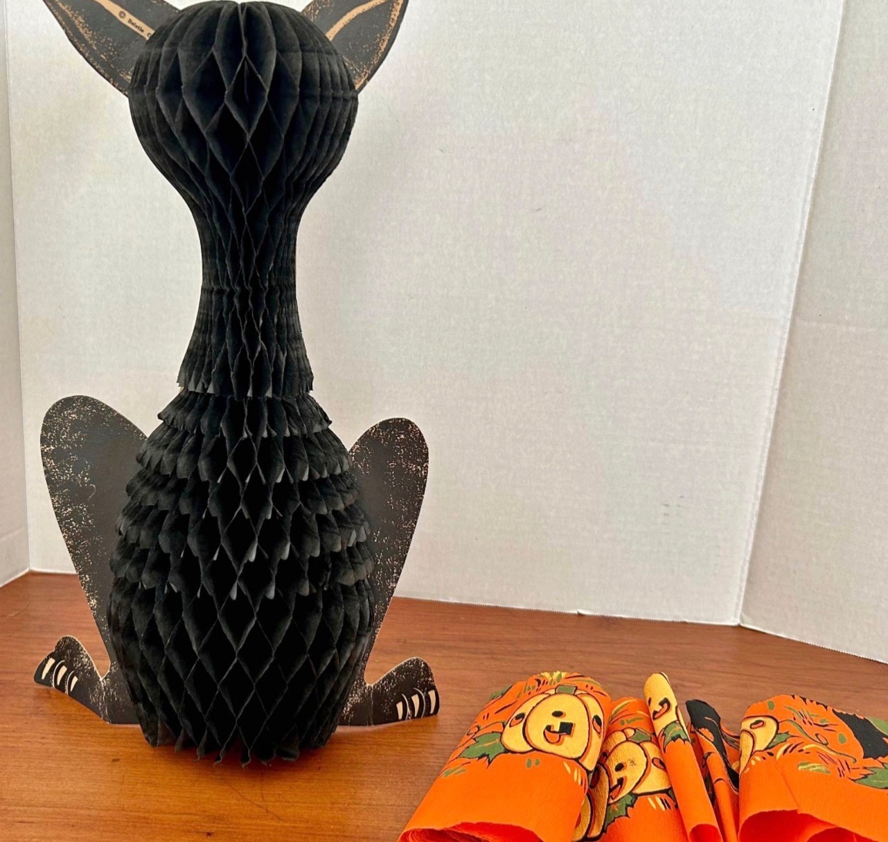 Vintage Antique 1920s Halloween Crepe Paper Streamer Pumpkin Jack O Lantern Cat 
