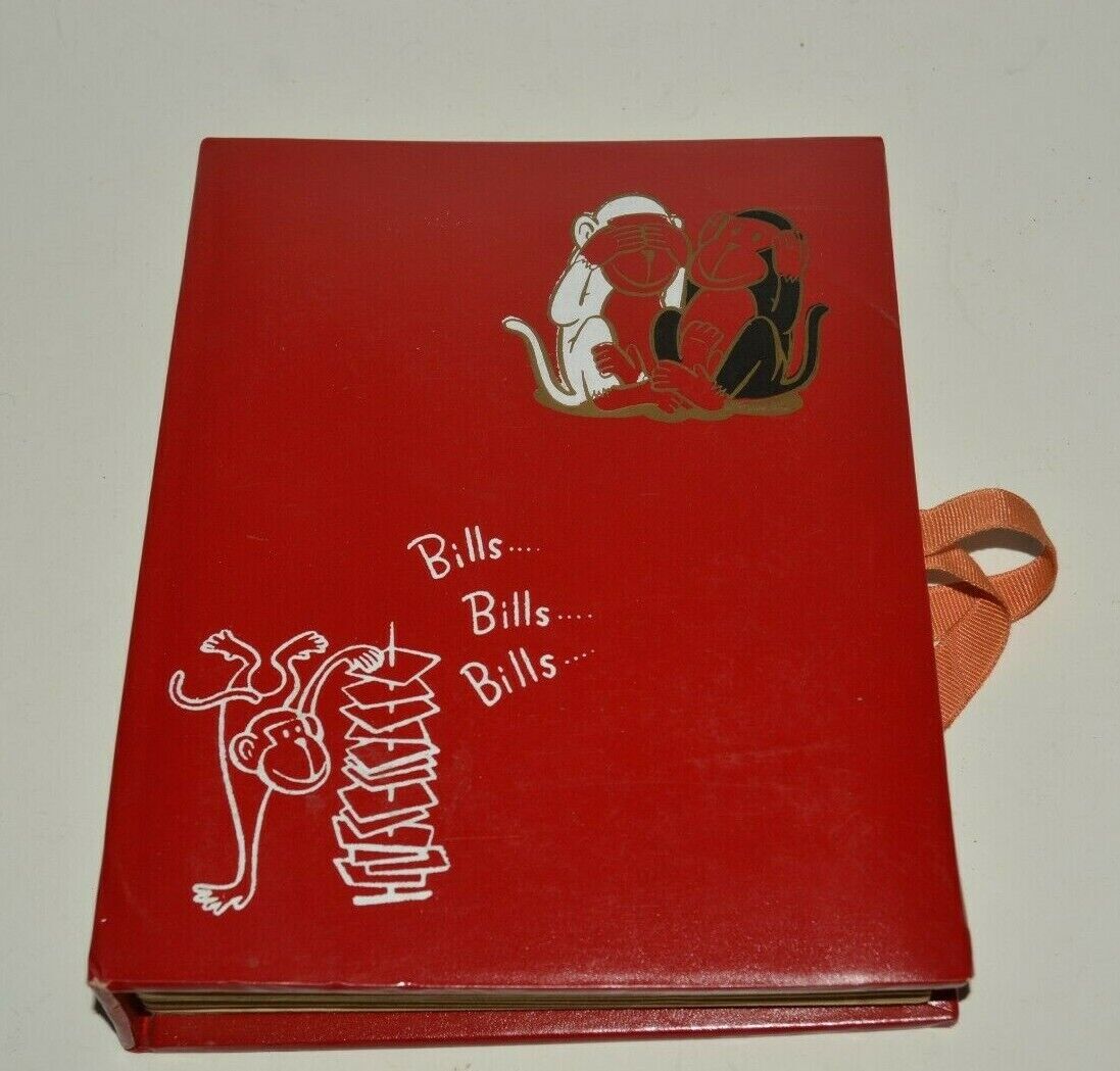 MINTY Vintage Red MONKEY Motif 1960s Expandable Bills Holder Case File Rare