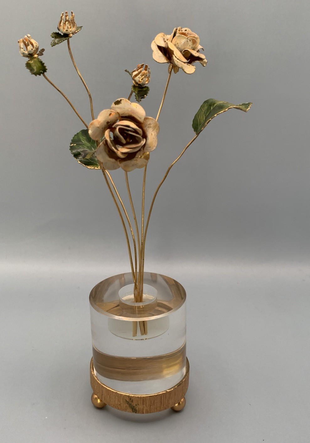 VTG Jane Hutcheson Enameled Flowers w/Lucite Base Gorham Fleurs Des Siecles