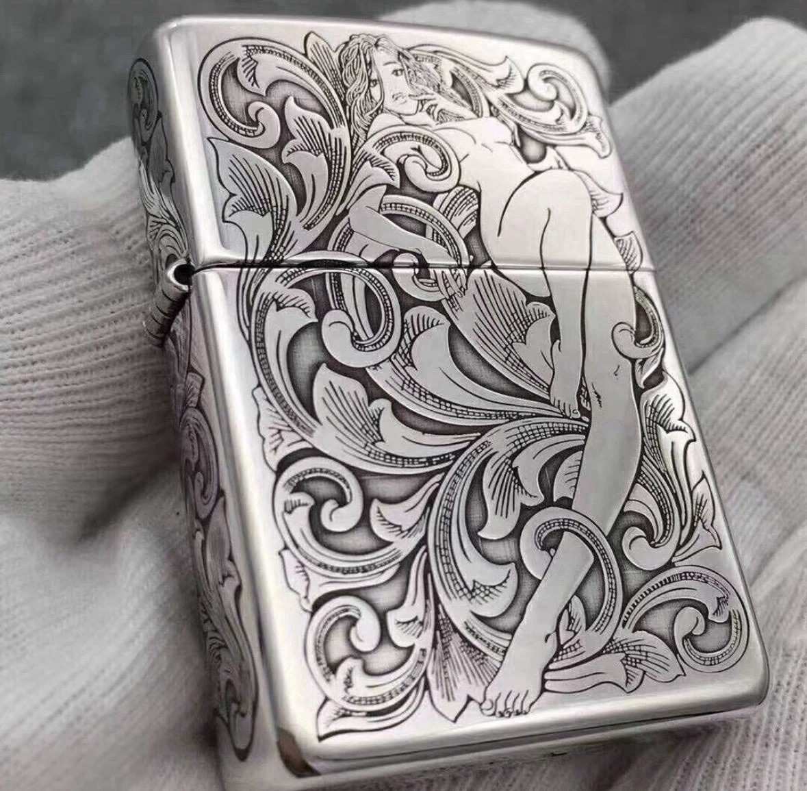Zippo Art Nouveau Lady Engraved Lighter Silver Floral 5 Sides In a New Box