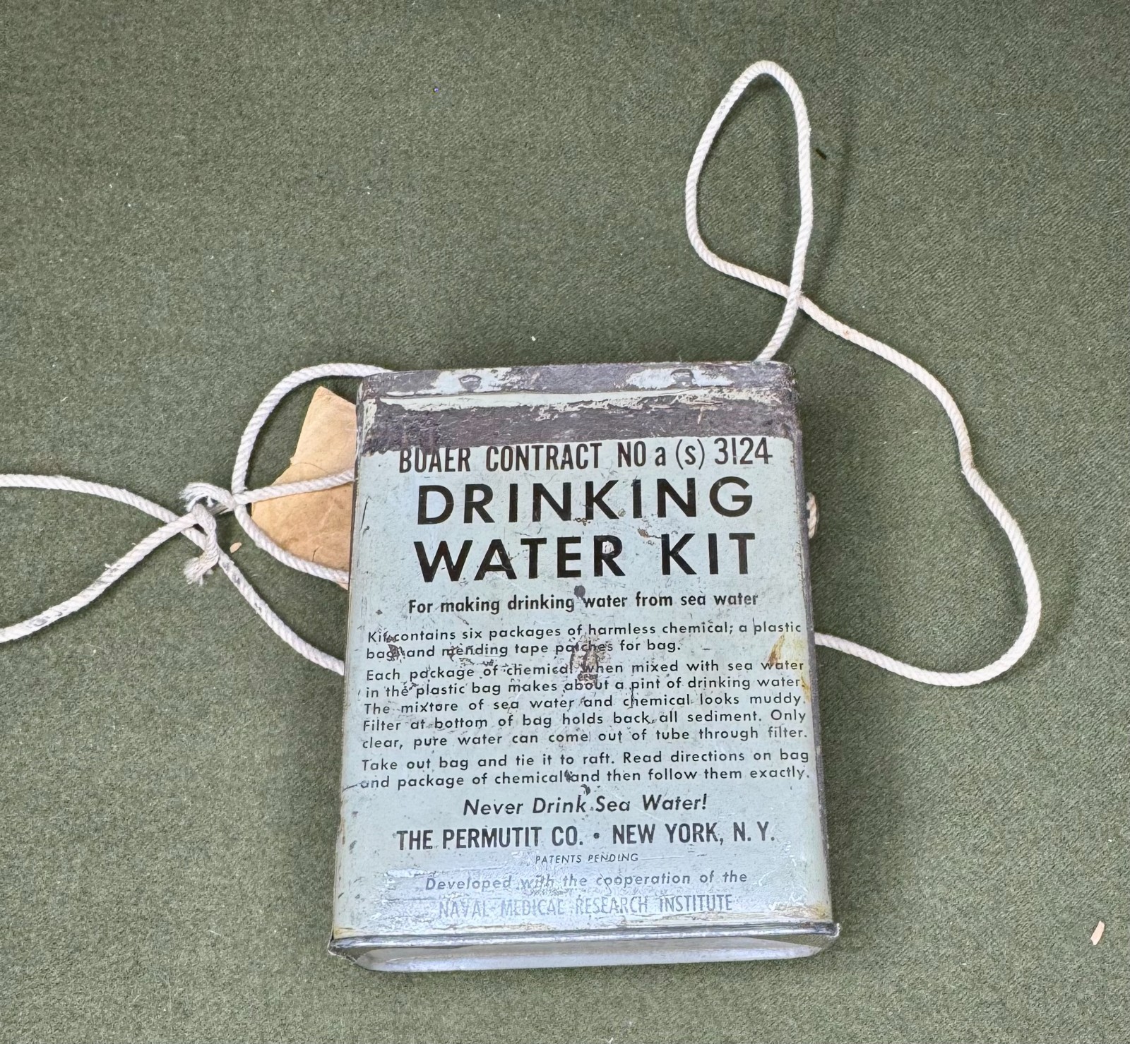 WW2 WWII Buaer Drinking Water Kit Survival