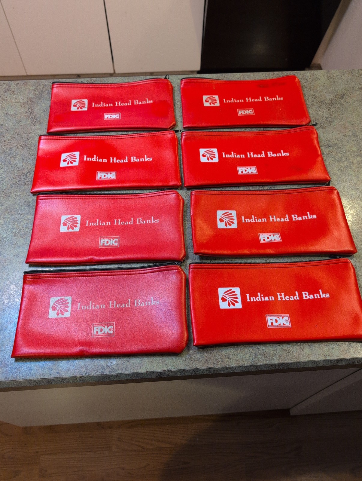 Vintage Indian Head Banks Vinyl Zipper Money Pouch Deposit Bag 8pc Lot