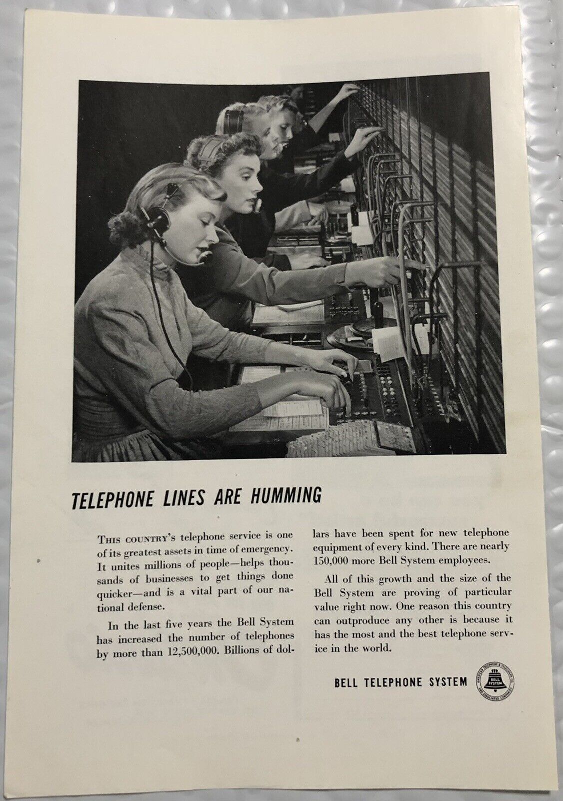 Vintage 1950 Original Print Advertisement Full Page - Bell Telephone - Humming