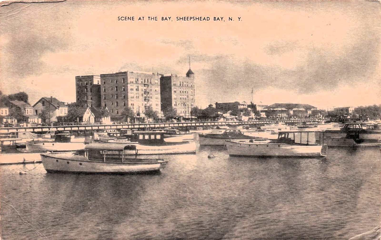 Sheepshead Bay New York City Brooklyn Ocean Avenue Foot Bridge Vtg Postcard H14