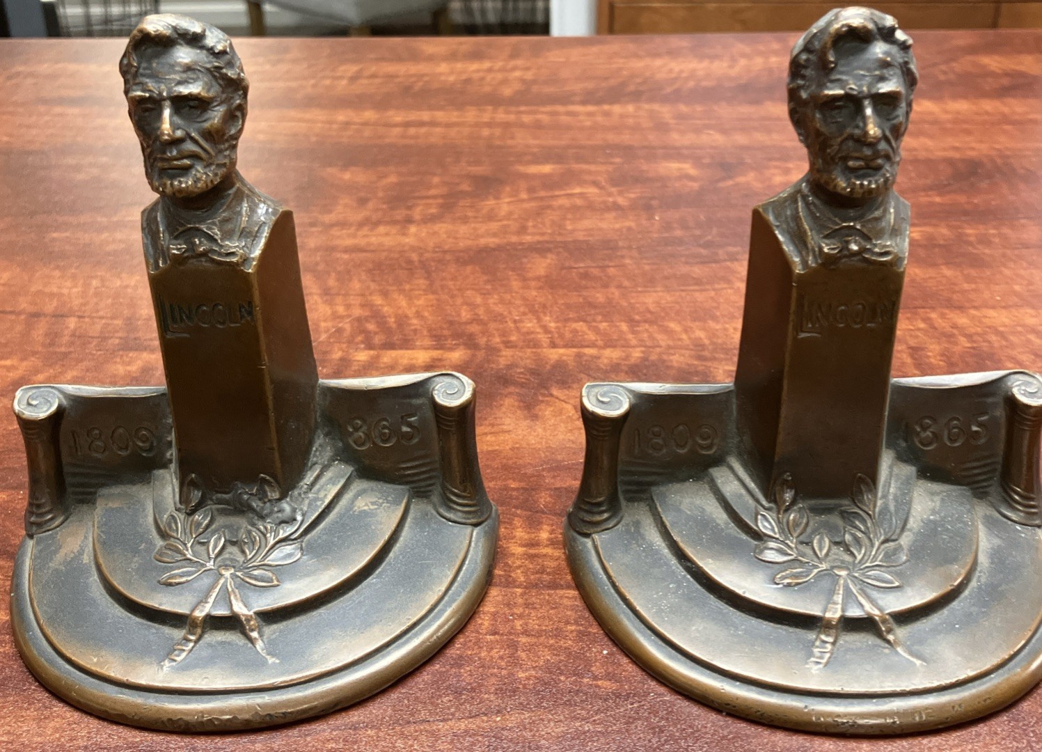 ANTIQUE W.B. WEIDLICH BROTHERS BRONZE LINCOLN MONUMENT US CIVIL WAR ART BOOKENDS