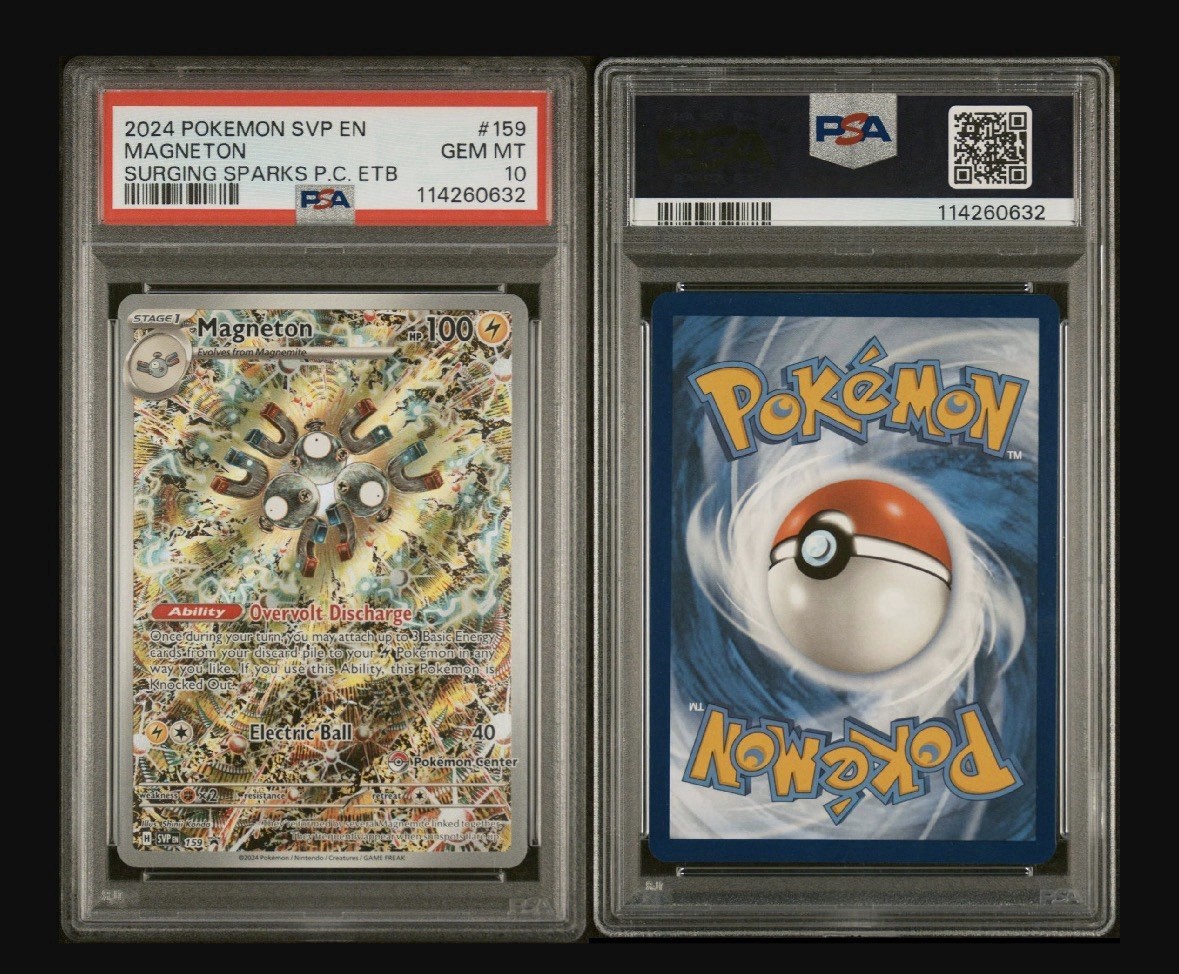 2024 POKEMON SURGING SPARKS POKEMON CENTER ETB #159 MAGNETON PSA 10