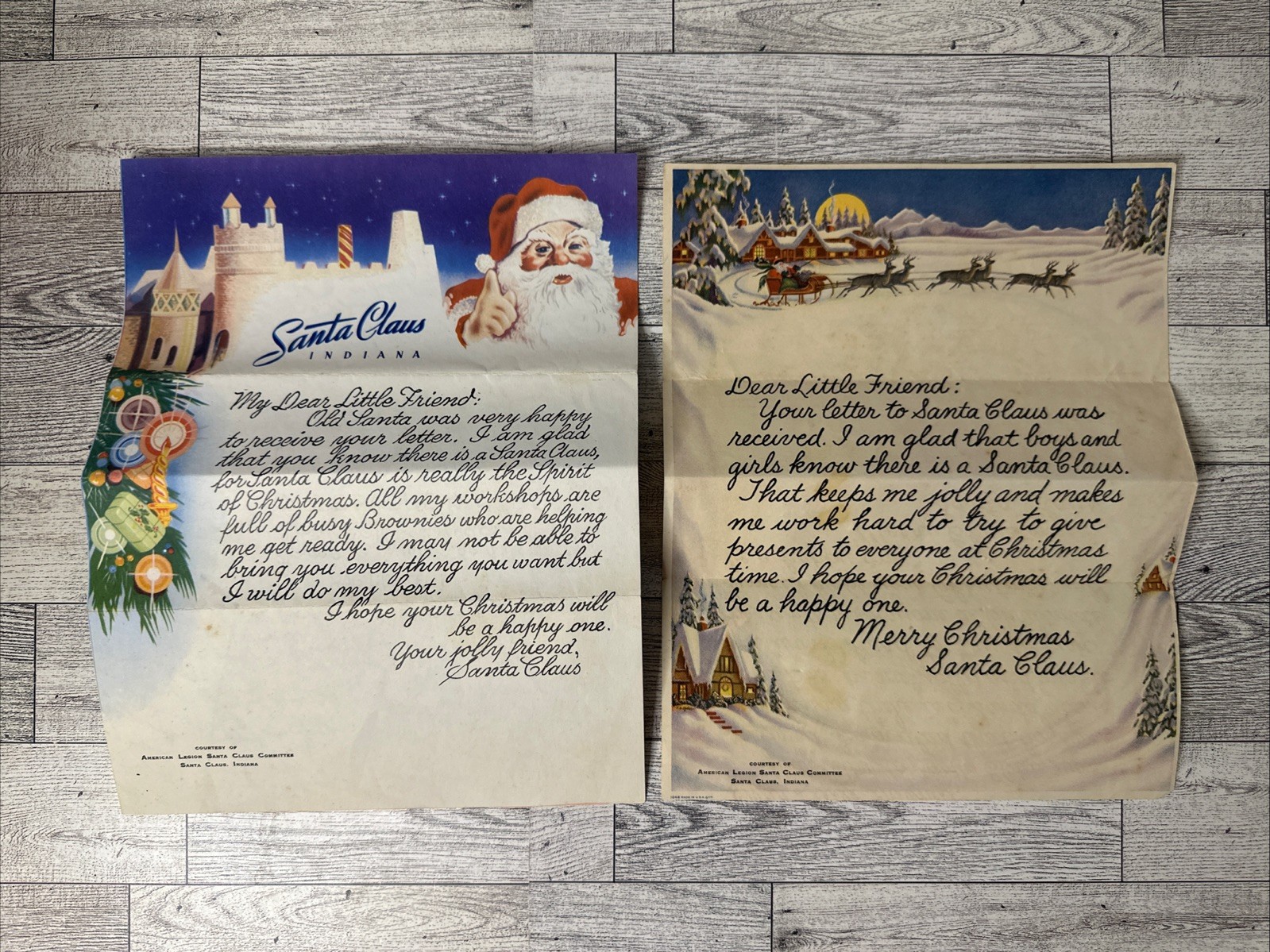 2 Vintage 1940s 50s Letter From Santa Claus Indiana To Child Christmas Lot