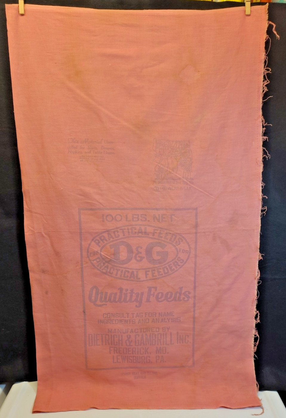 Vintage D&G Wear-O-Sax Pink 100lb Cotton Linen Feed Bag, 39\