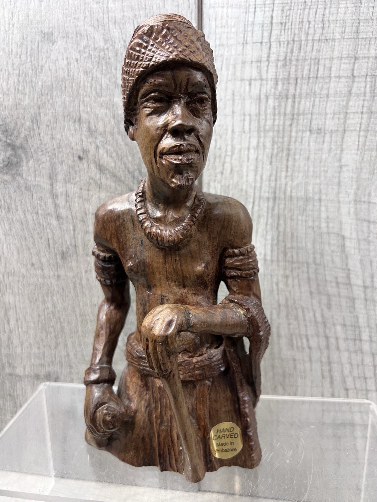 9”HandCarved Ironwood African Figure Abraham R Chikumbirike ZW Zimbabwe Tribal
