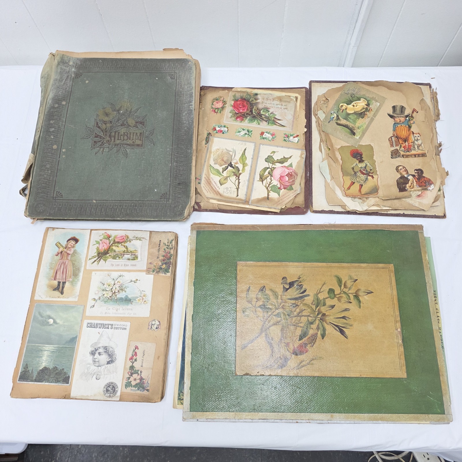 Antique Huge Lot Victorian Scrapbook Album Greeting Cards Ephemera Art Prints