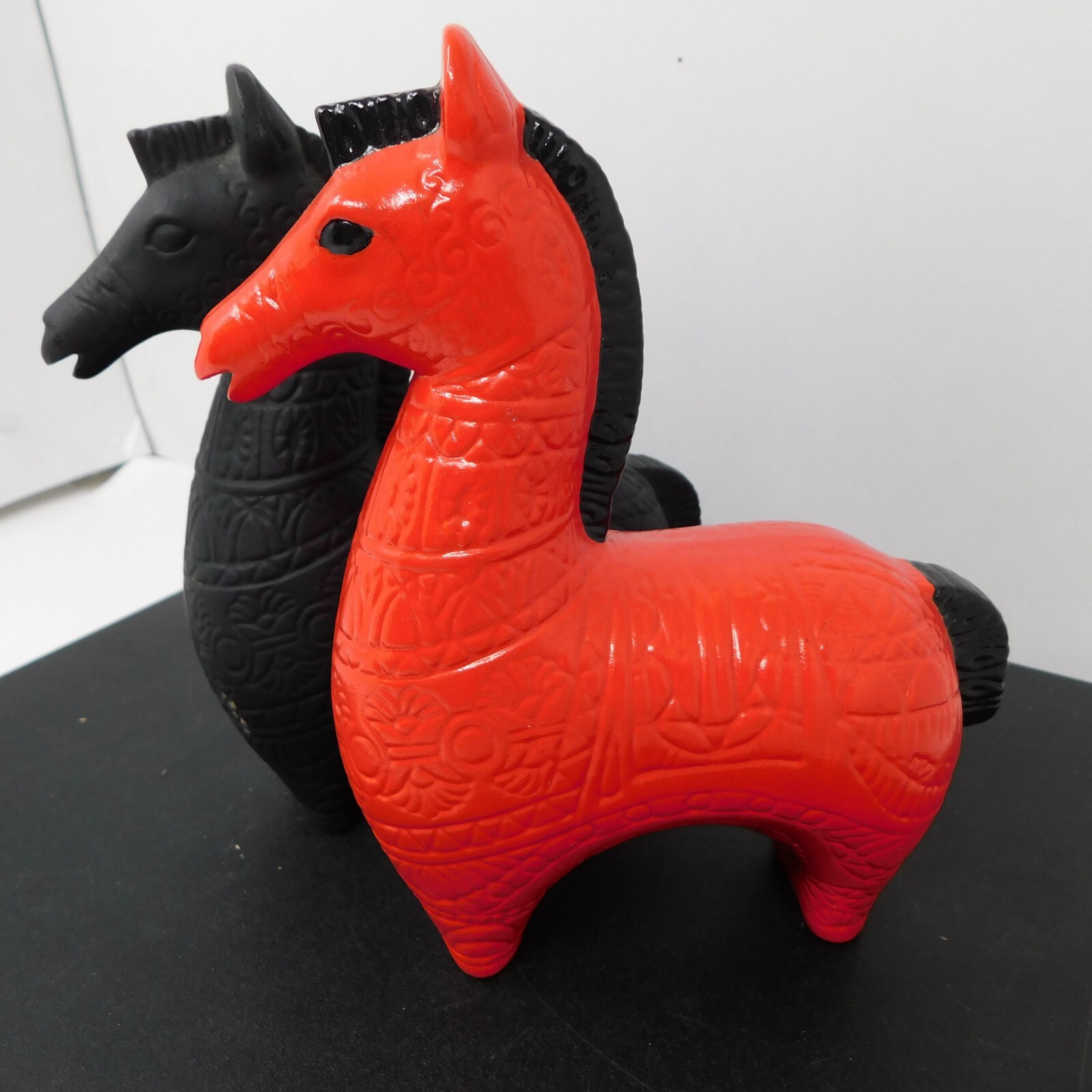 Lot of 2 VTG MCM Ceramic Horse Figurine Red Black 6.5 Lot of 2 VTG MCM Ceramic Horse Figurine Red Black 6.5