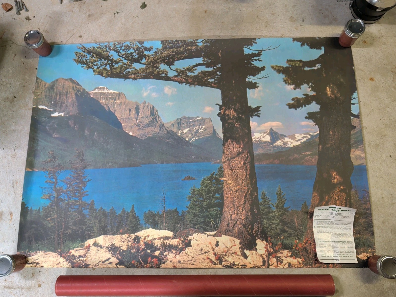 Vintage St Mary's Lake Glacier National Park Montana Wall Mural Poster Sears...