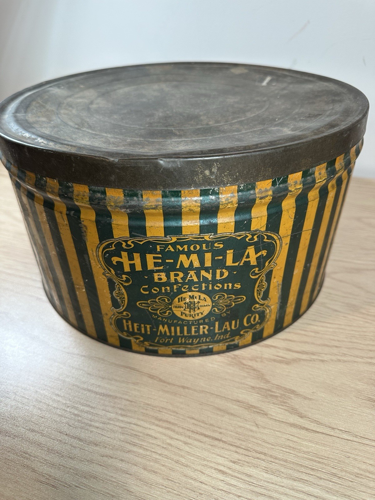 Vintage He-Mi-La Brand Confections Tin Fort Wayne Indiana Antique Candy