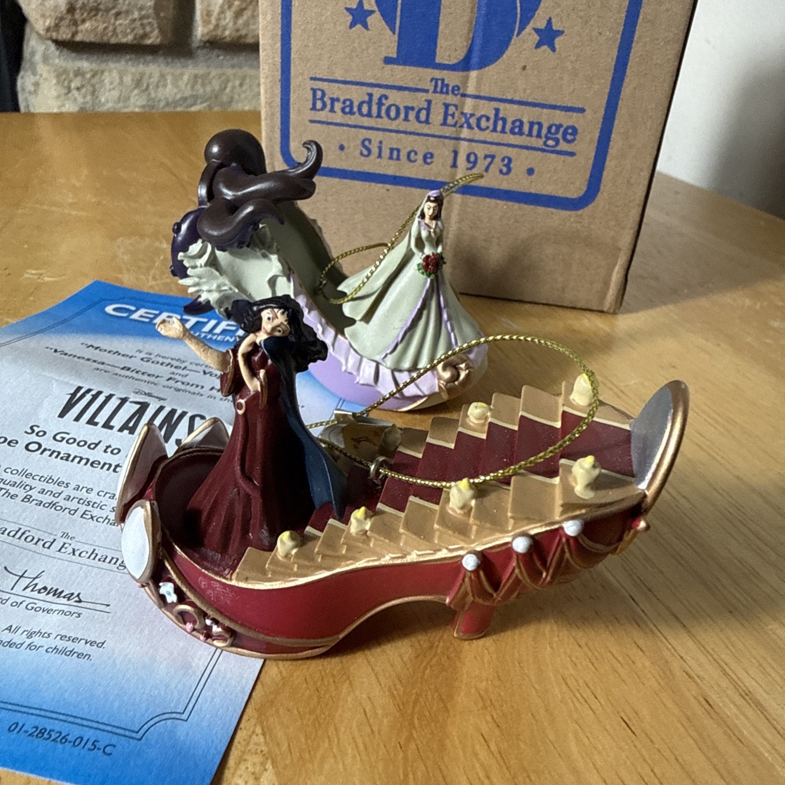 2 Bradford Exchange Disney Villains Shoe Ornaments Set NEW COA  Gothel & Vanessa