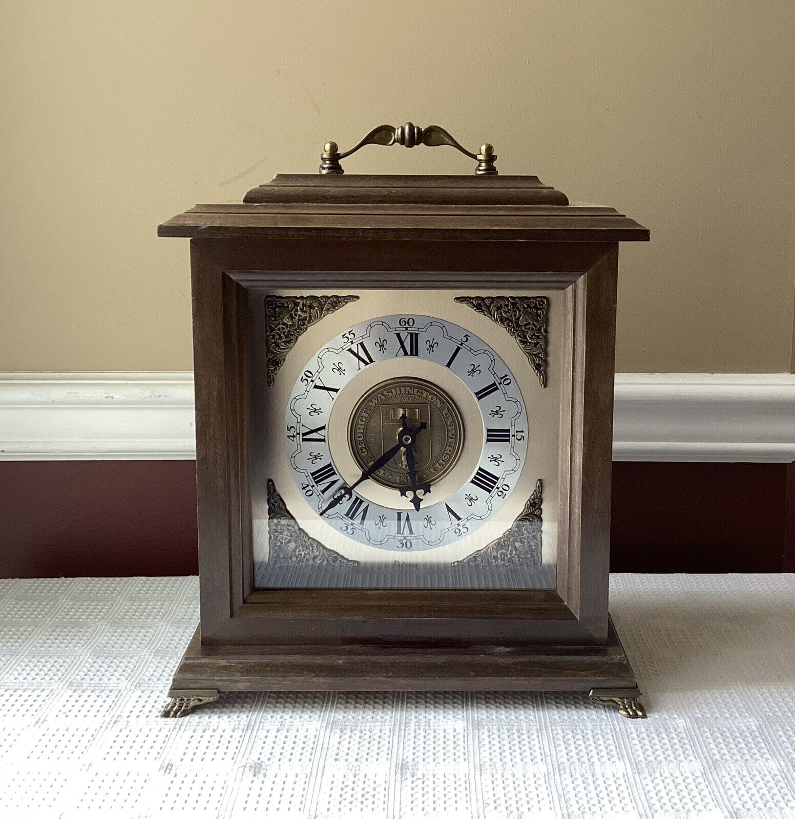 VTG Bulova George Washington University Mantel Clock, Olde Timer Quartz, Working