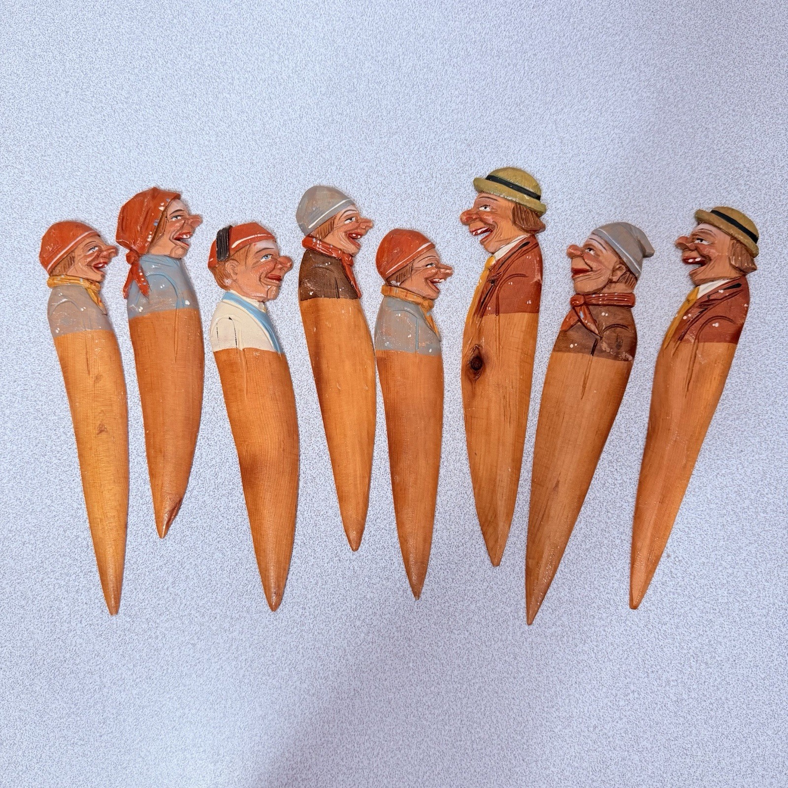 VTG Lot 8 Made in Italy Hand Carved Wood Figural Letter Openers Folk Art
