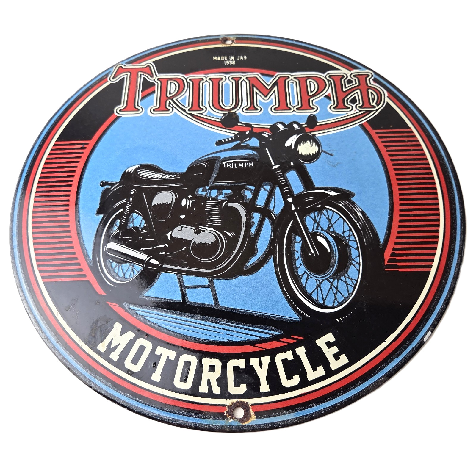 Vintage Triumph Motorcycle Sign - Gas Pump Garage Porcelain Service Sign