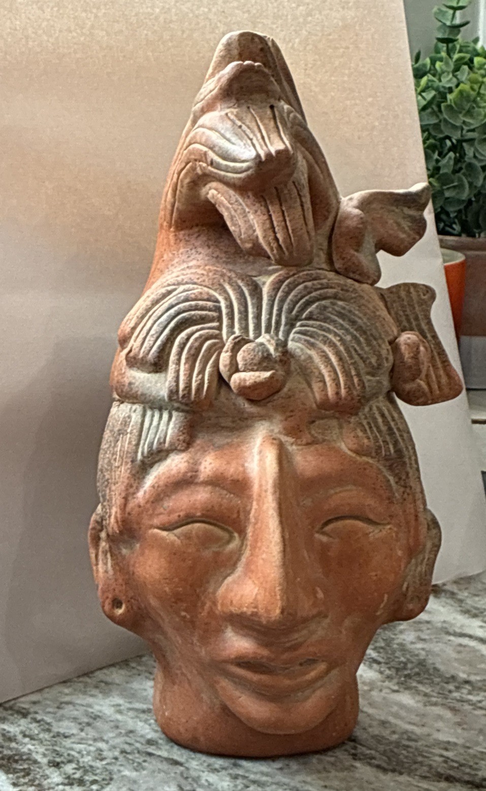 Mesoamerican Mayan King Pakal Redware Pottery Sculpture Bust Mexico Vintage L23