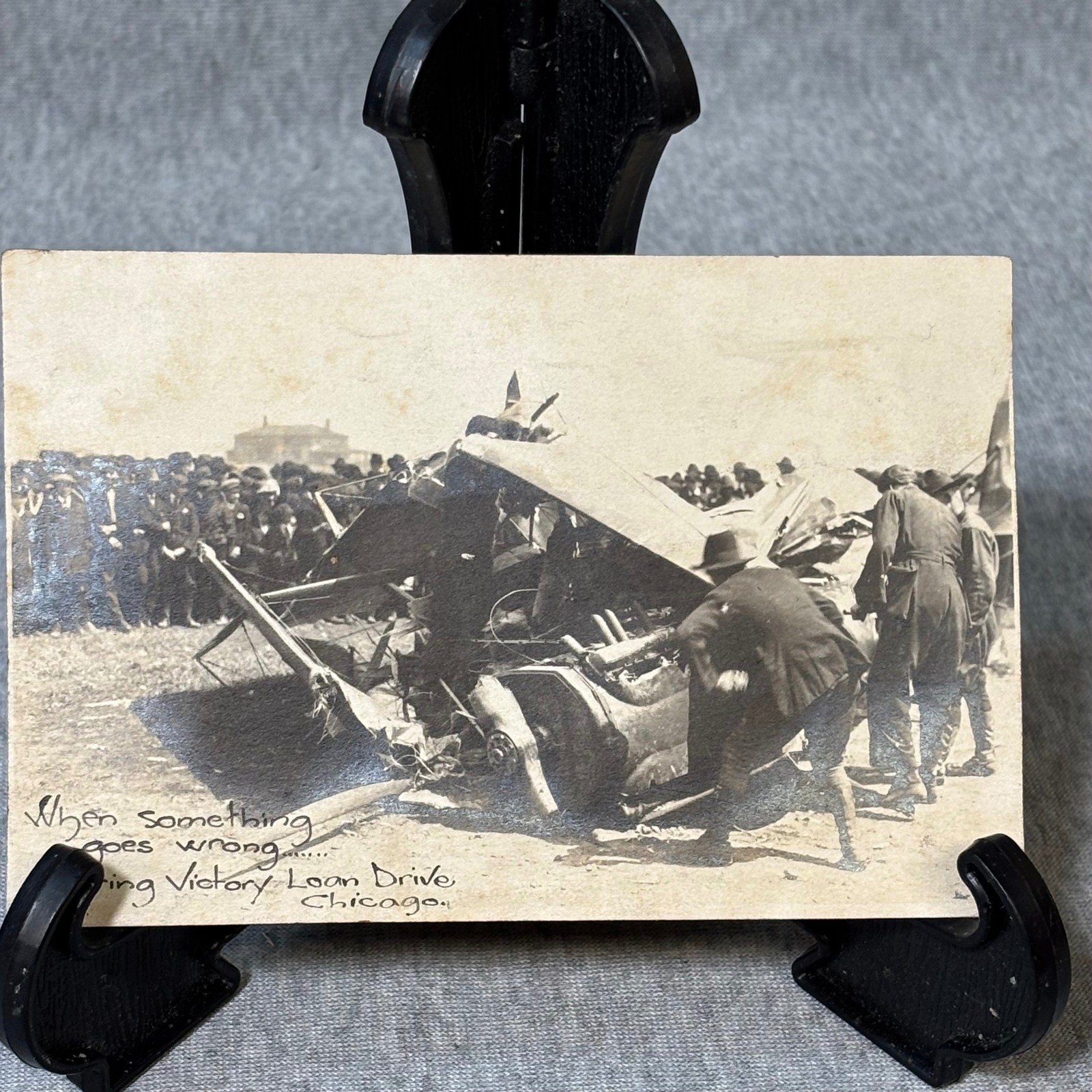 Antique Chicago Airplane Crash Photo Victory Loan Drive Grant Park Wrecked Plane