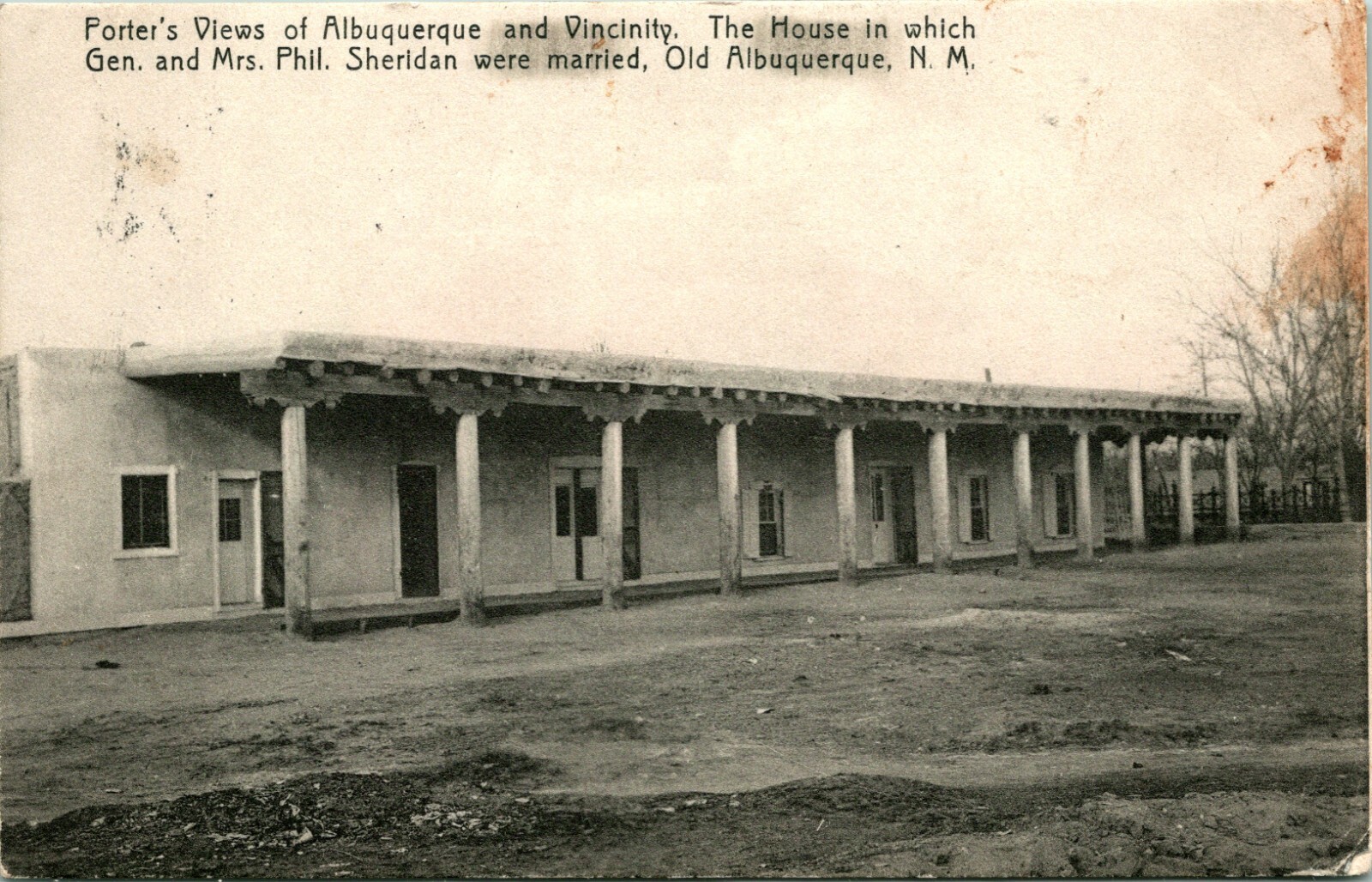 Postcard 1908 Old Albuquerque NM House General & Mrs. Sheridan Were Married P10