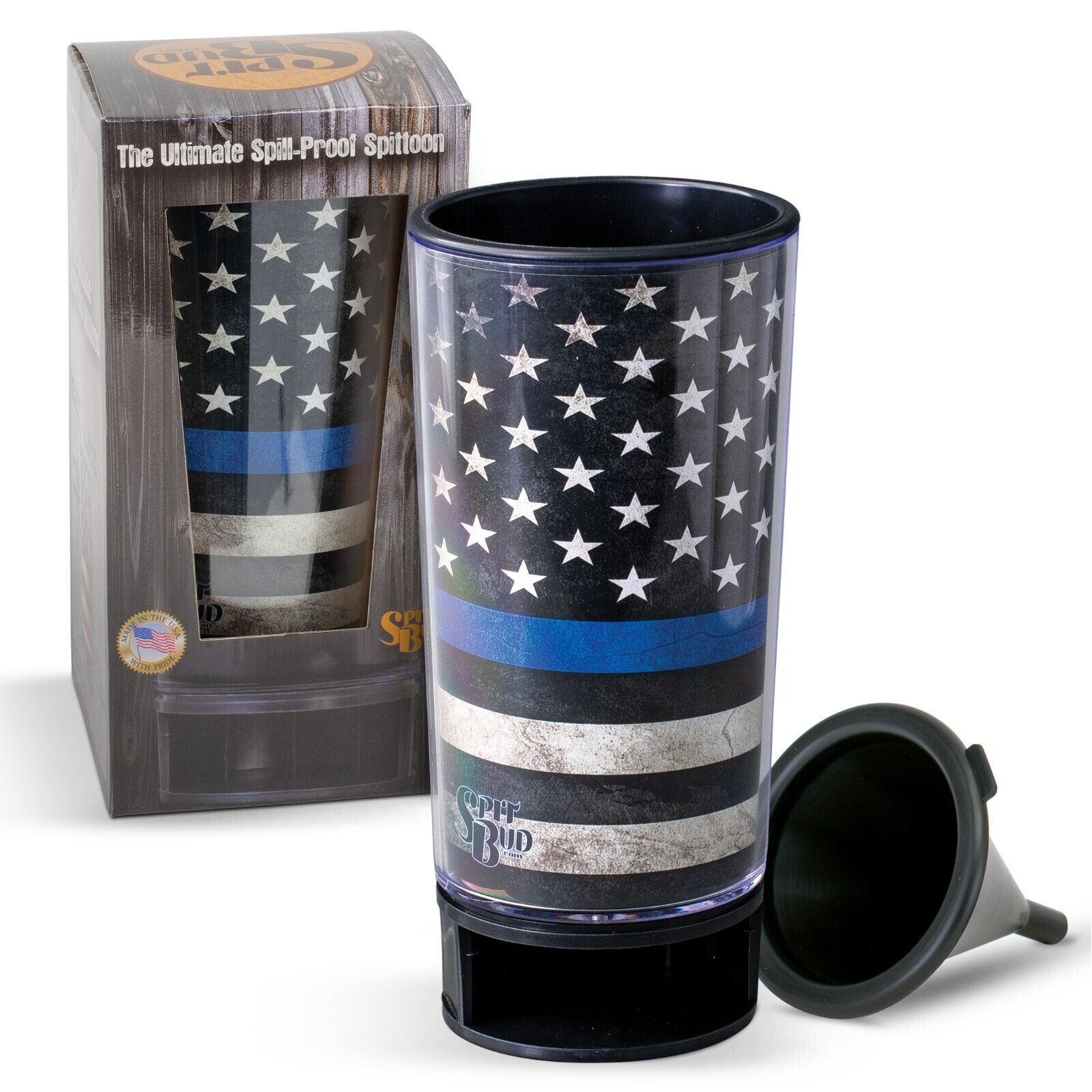 Spit Bud The Ultimate Spill Proof Portable Spittoon - Blue Lives Matter USA Flag