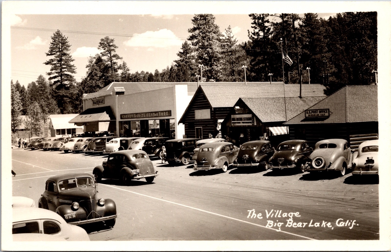 The Village Big Bear Lake Calif RPPC Safeway Corbet Store Vintage Cars