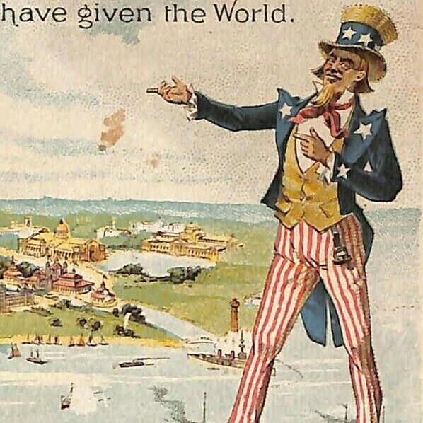 Scarce 1893 Chicago World\'s Fair HTL* Trade Card Everett Piano Uncle Sam