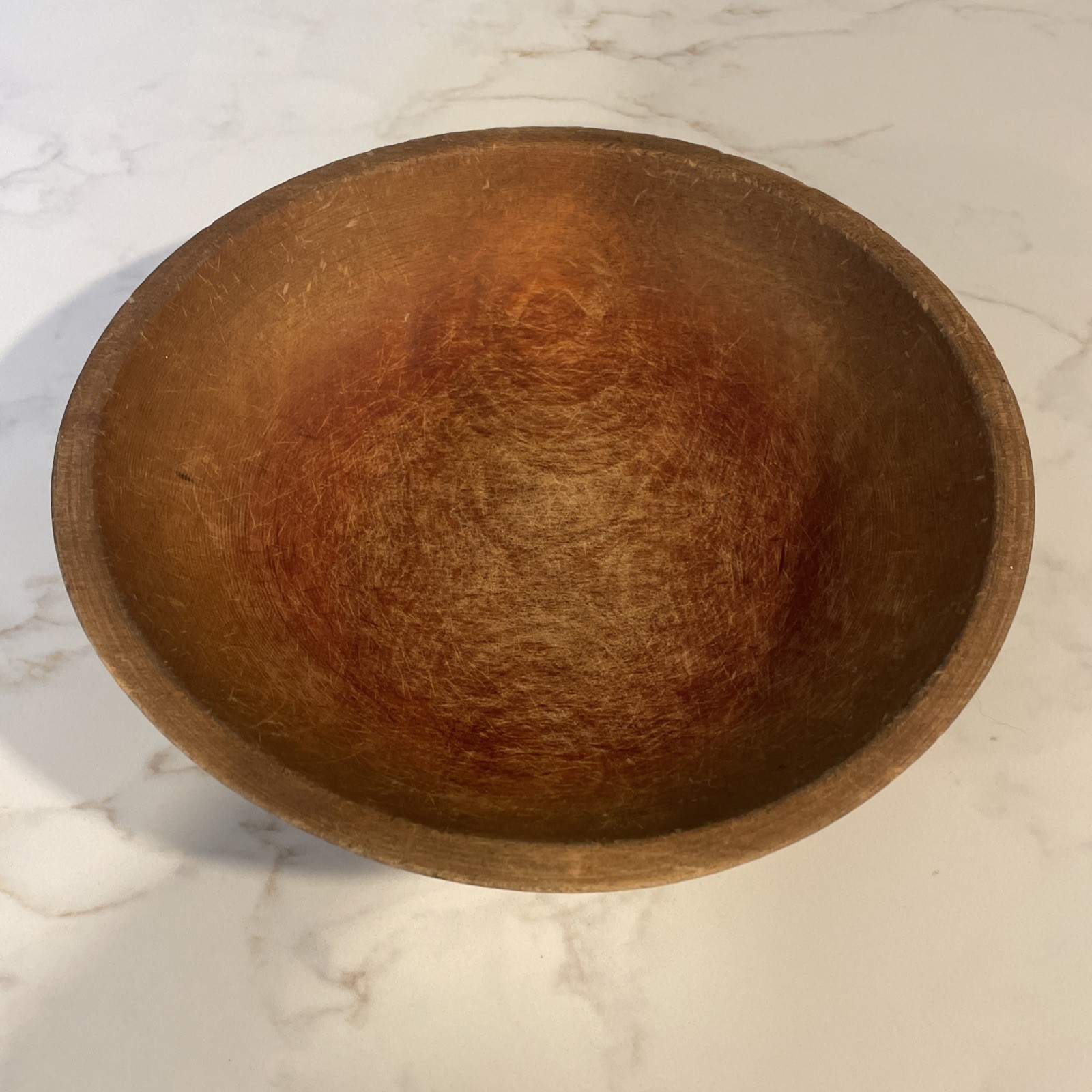 Antique Vtg Munising Primitive Rustic Wooden Dough Bowl 10.5” X 11 Slightly Oval