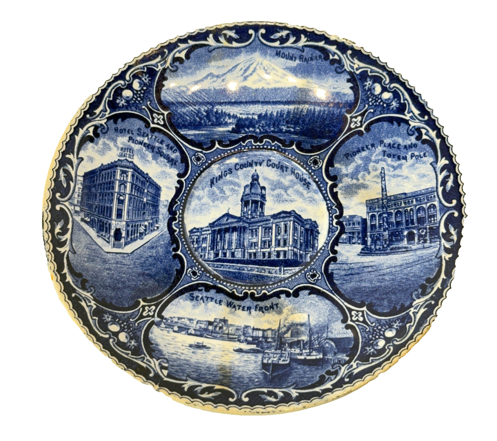 SEATTLE WA WASHINGTON Rowland Blue Transferware Antique Souvenir Dish Plate