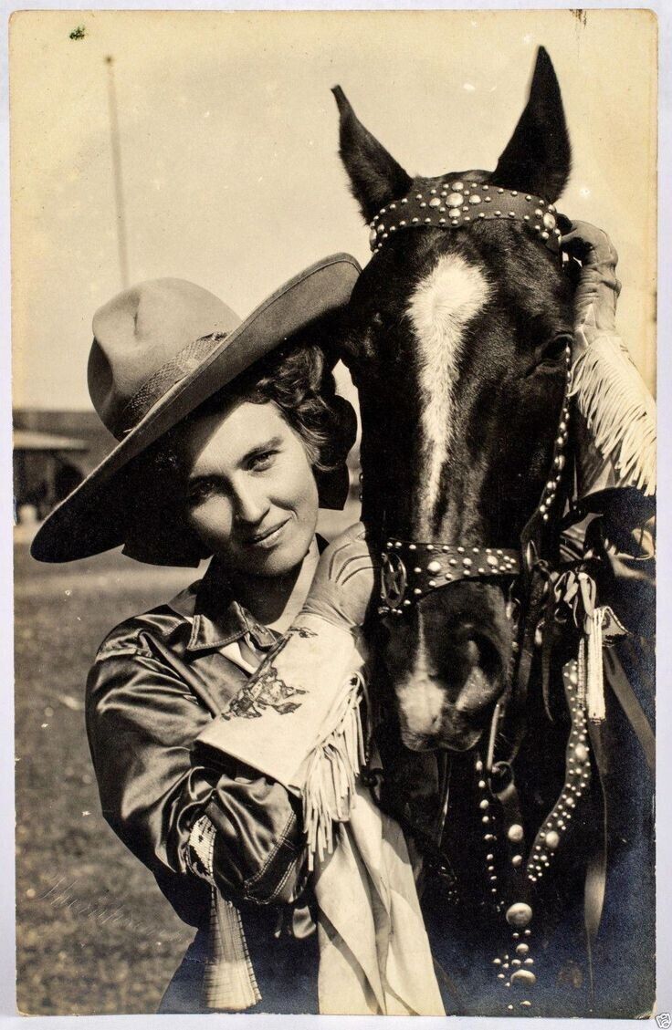 Old West RODEO COWGIRL and her horse  vintage 8 x 10  photo 1930s