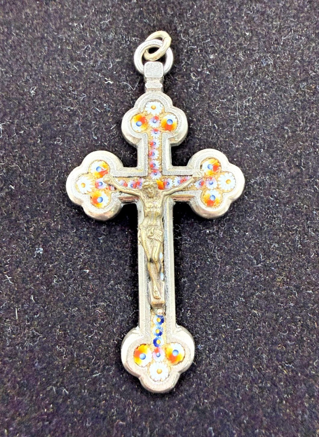 Antique Joseph Anton Stocker Micro Mosaic Silver Crucifix Pendent 