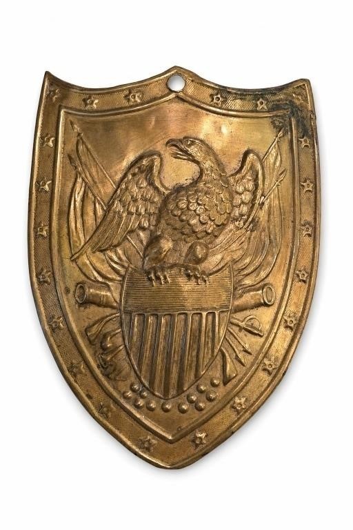 Antique c.1820 US Volunteer Militia Shako Plate Helmet Badge Eagle Shield