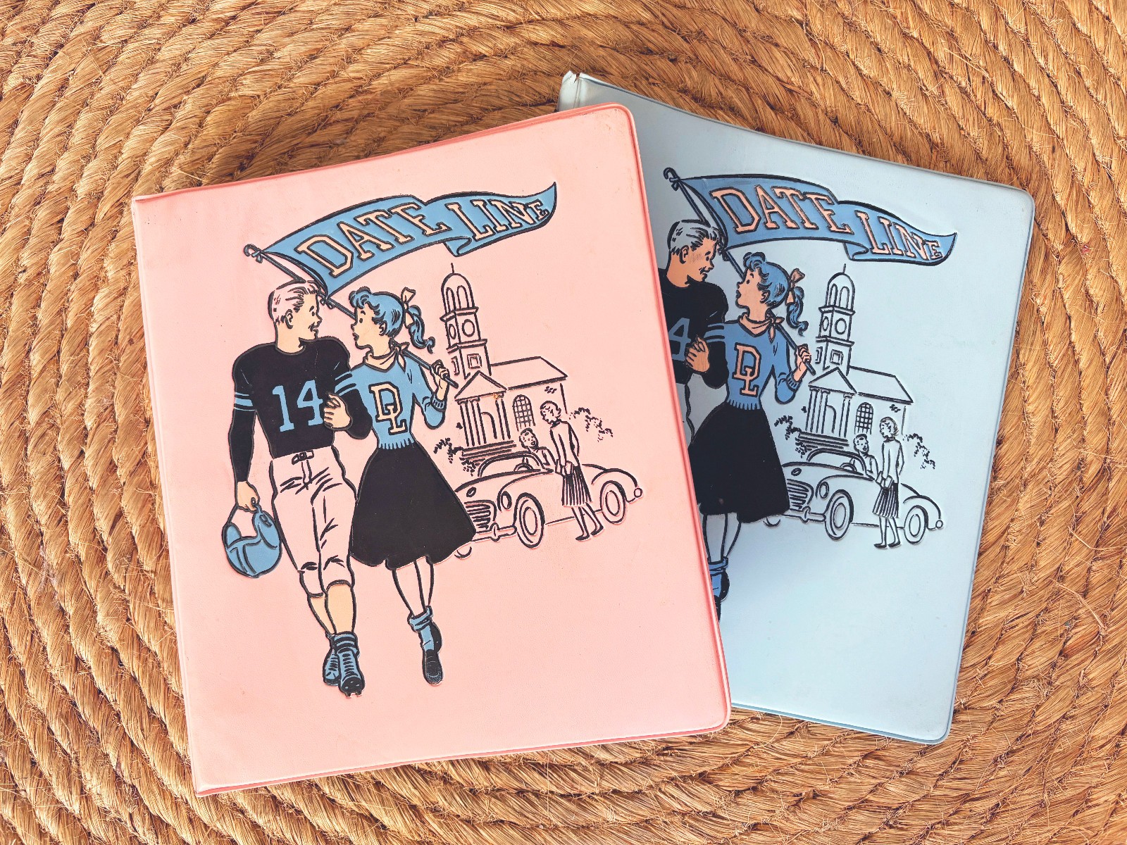 Vintage PONYTAIL DATELINE 3-Ring Binders • Lot of 2 TWO Bubblegum Pink & SkyBlue