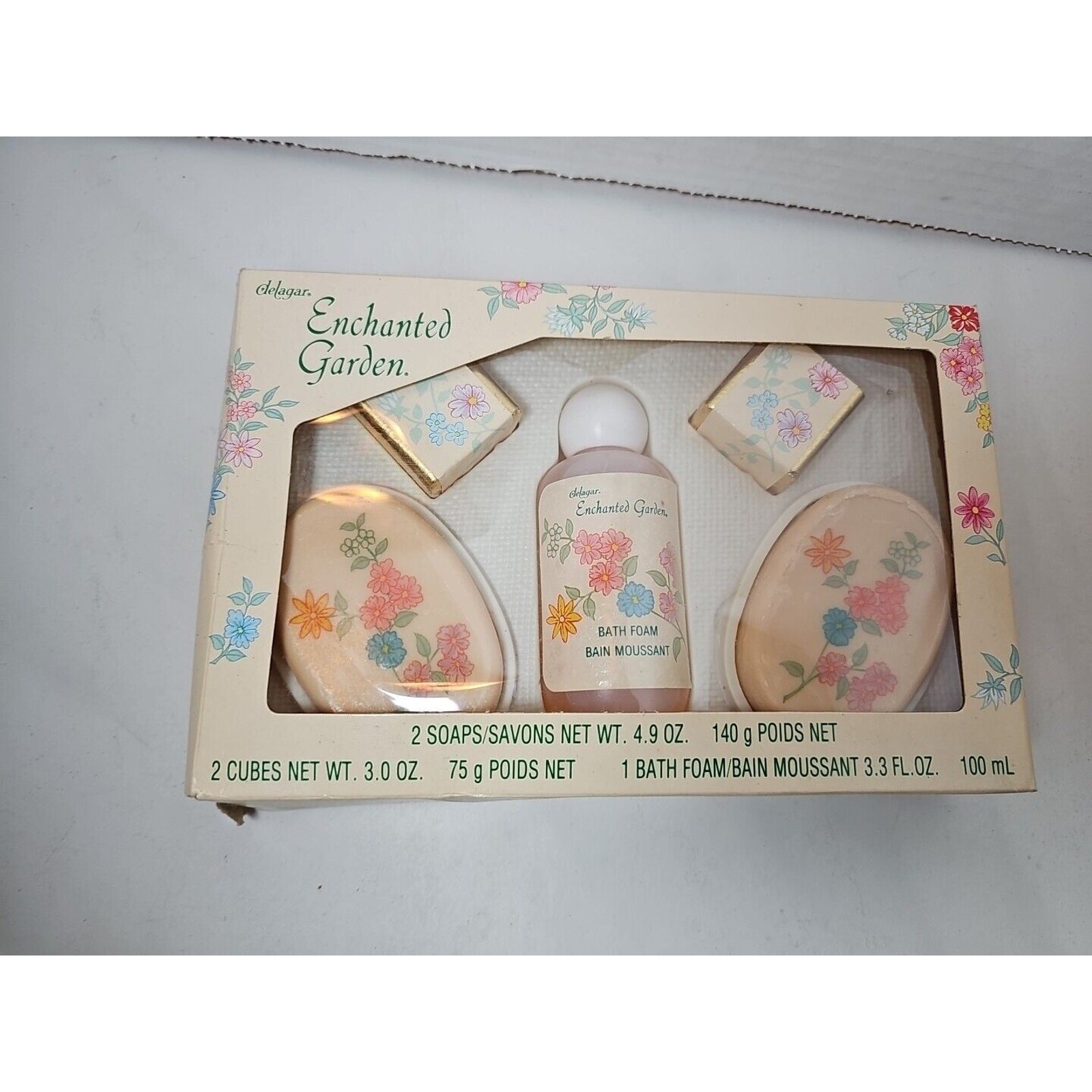 Enchanted Garden SOAP SET 1970s FLOWER POWER Delagar NOS Mid-Century Modern Bath