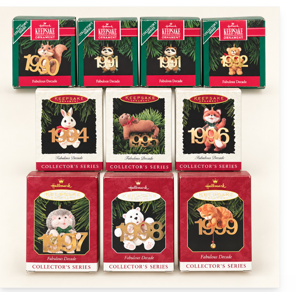 Hallmark Fabulous Decade Ornaments 1990-1999 Lot 10 Missing 1993 + Duplicate