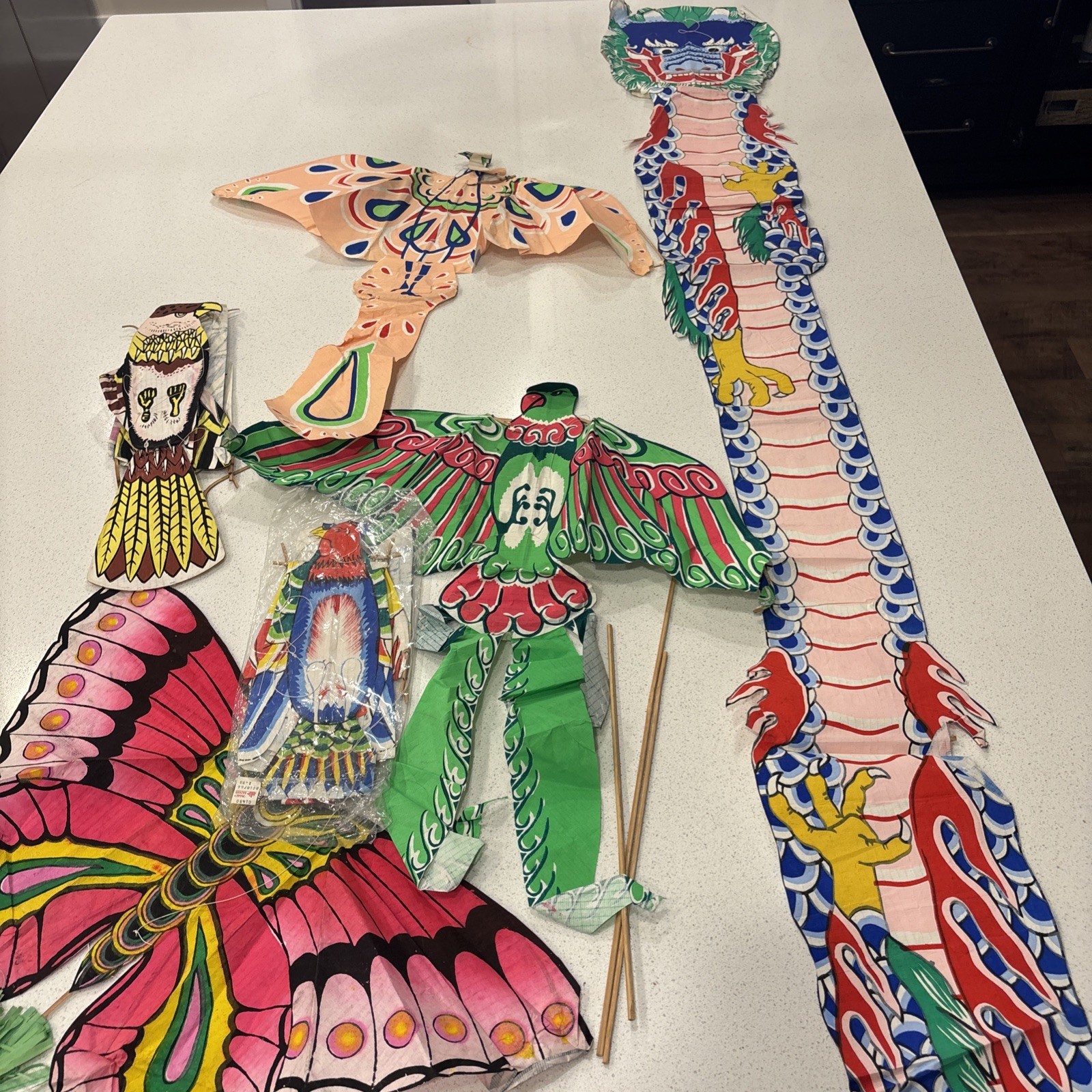 Vintage Chinese Paper Kites Dragon Birds Butterfly Lot 