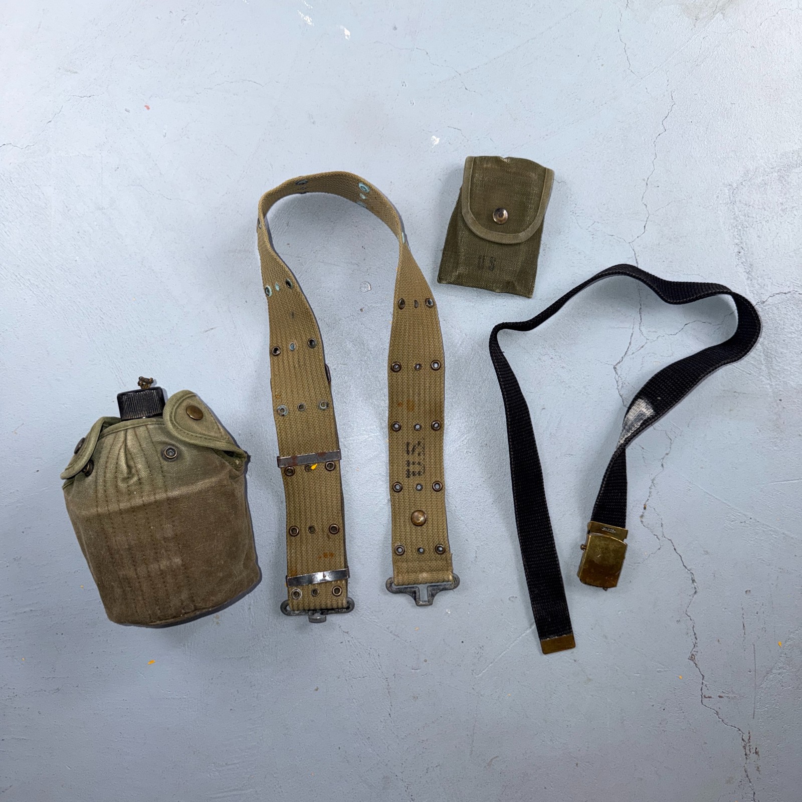 Wwii Canteen Set Canvas Cover Web Straps Cup Olive Drab VTG 40s Ww2 Belts