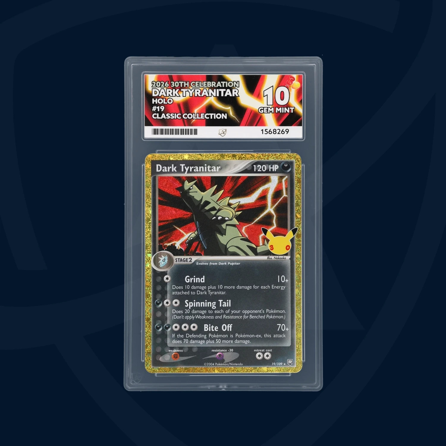 Pokemon TCG Dark Tyranitar 19/109 Holo 30th Celebration ACE 10 GEM MINT