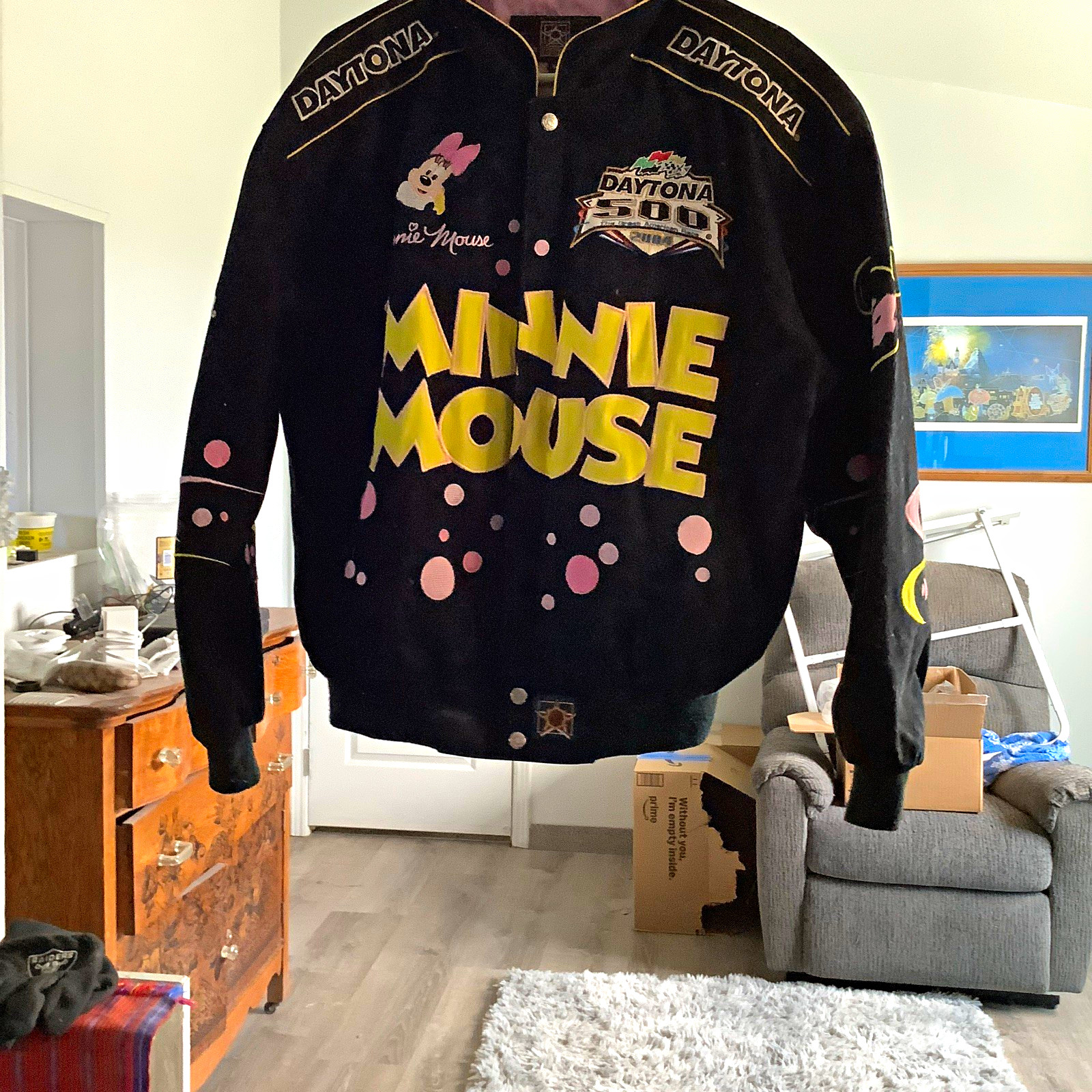 JH Design Disney Minnie Mouse Daytona 500 2004 Black Jacket Size M JH Design Disney Minnie Mouse Daytona 500 2004 Black Jacket Size M