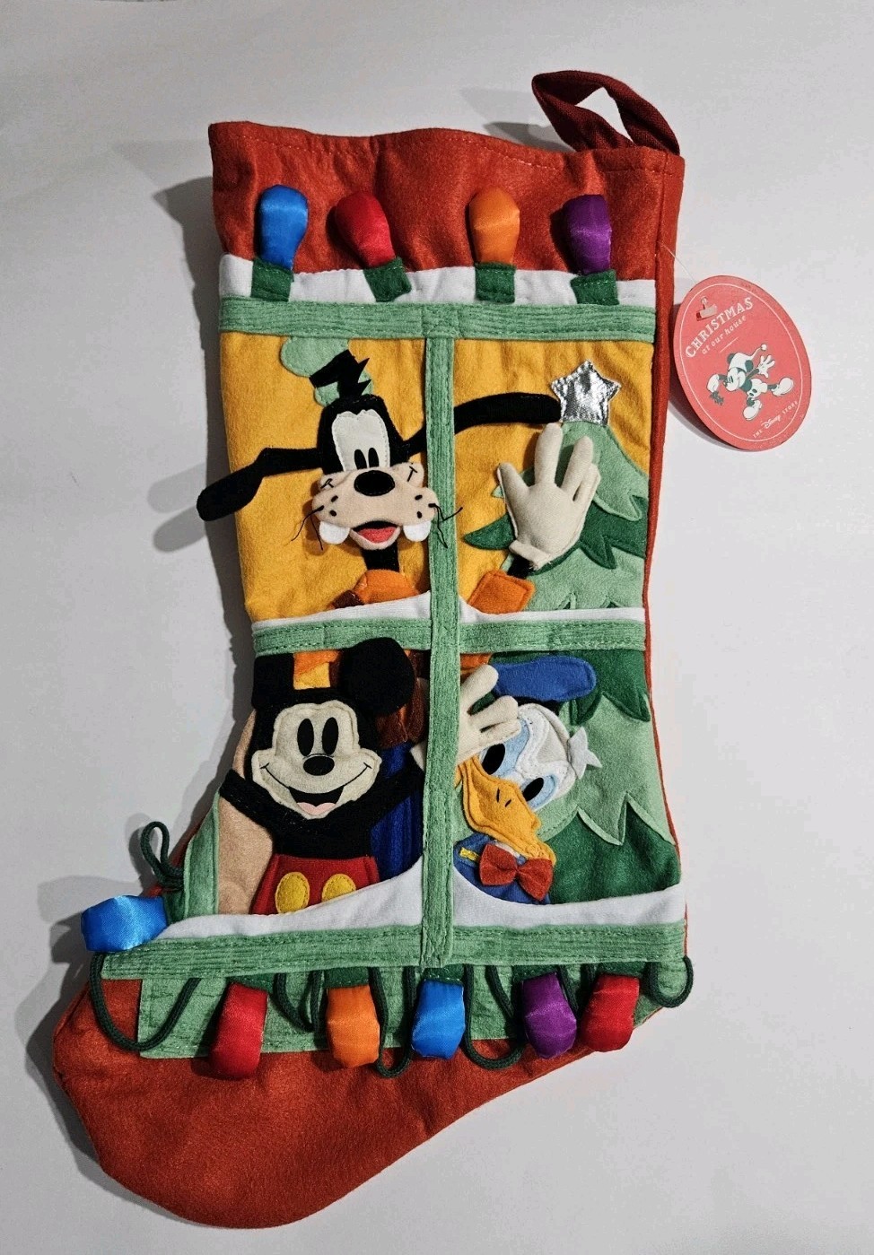 Vtg 90\'s Disney 3D Felt Large  Christmas Stocking Mickey Goofy Donald Duck NWT