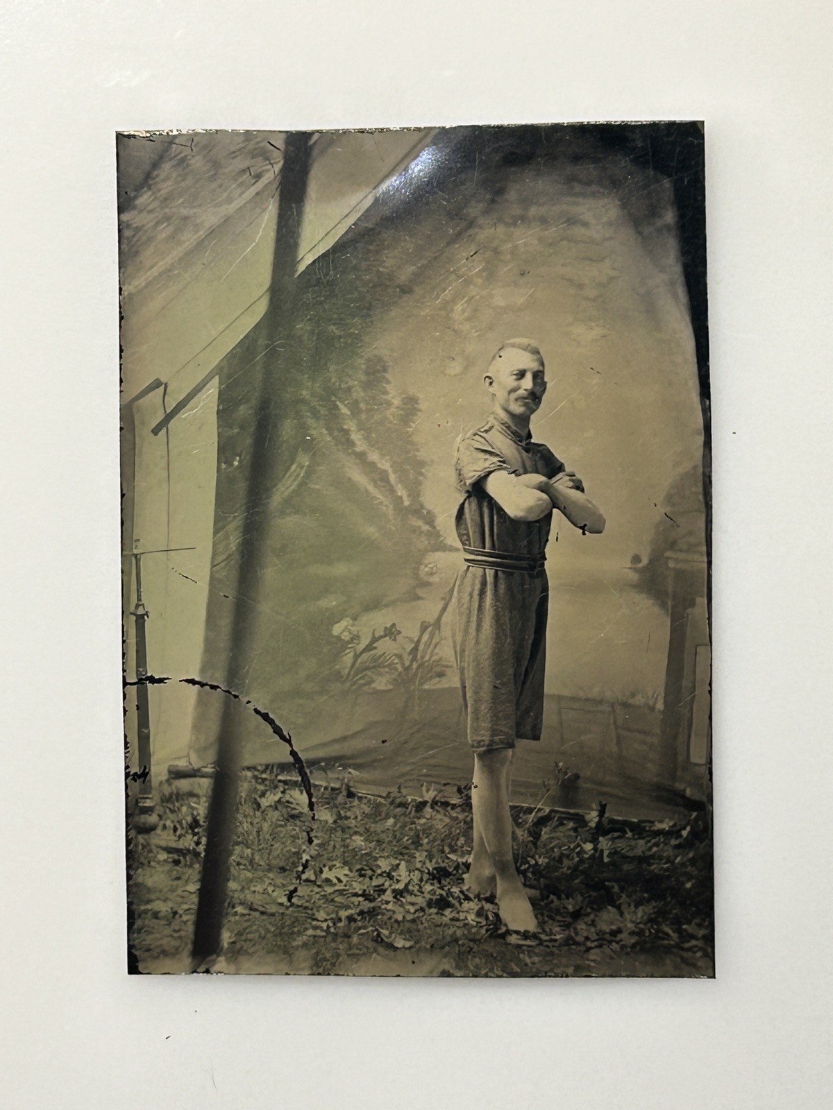 Antique 1800s Tintype Photo Barefoot Athlete Strongman Gymnast Athletic Portrait