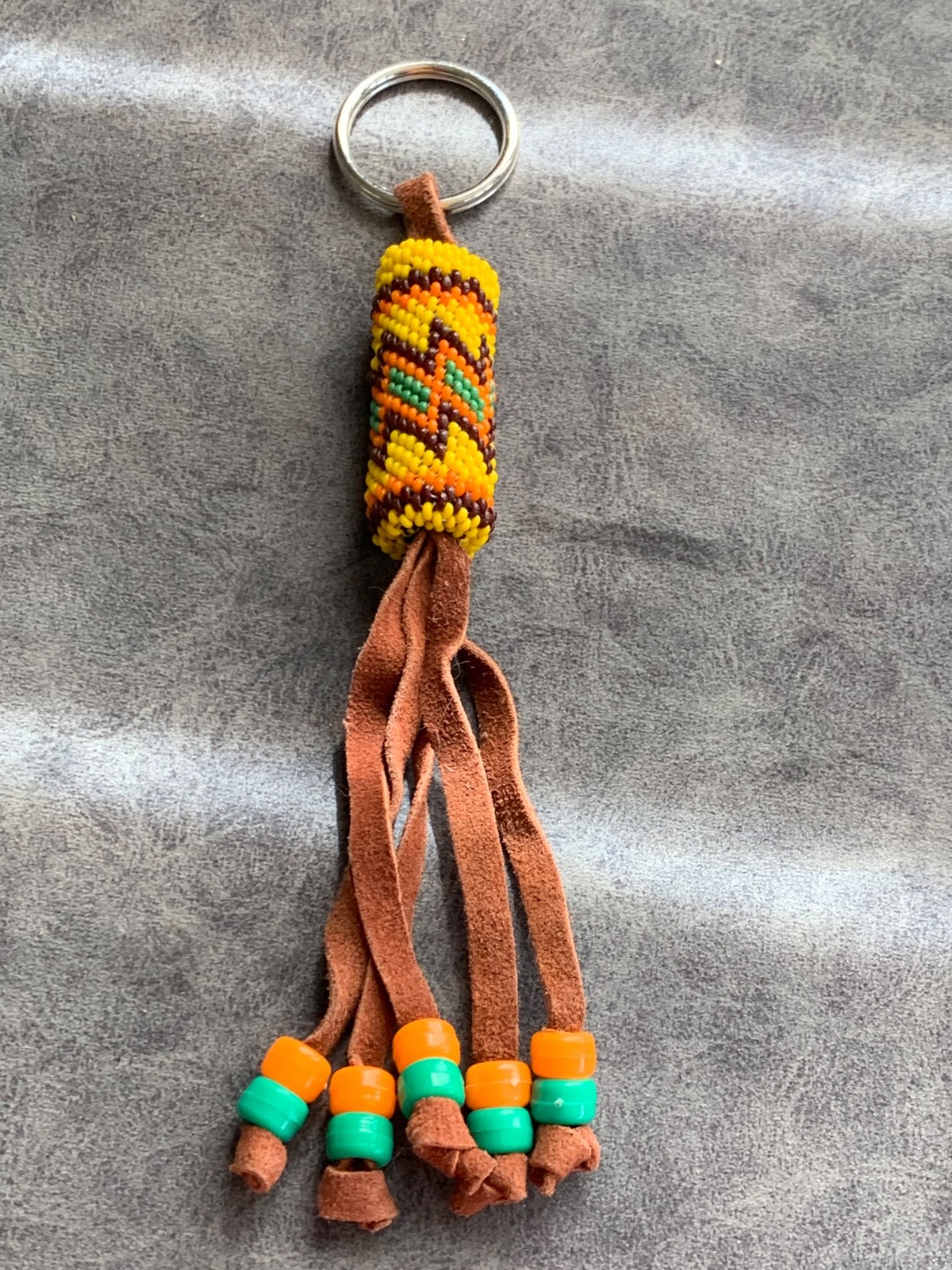 2 native american peyote stitch beaded key chains blues and yellows