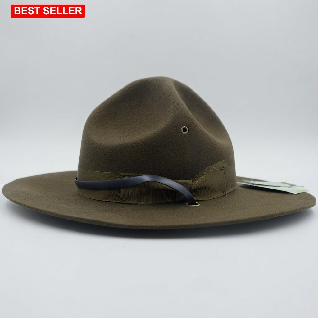 Campaign Hat Drill Sergeant Instructor Mountie Ranger 100% Wool Olive Size 7 3/8
