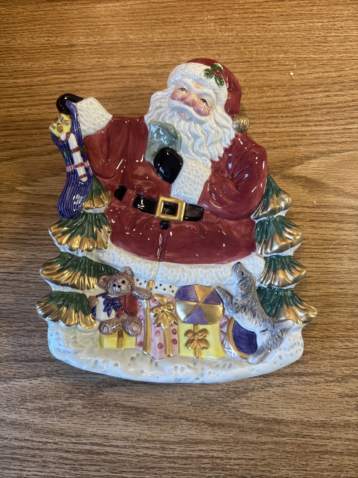 Vintage 1996 Omnibus by Fitz & Floyd Santa Claus Christmas Tree Tray Plate