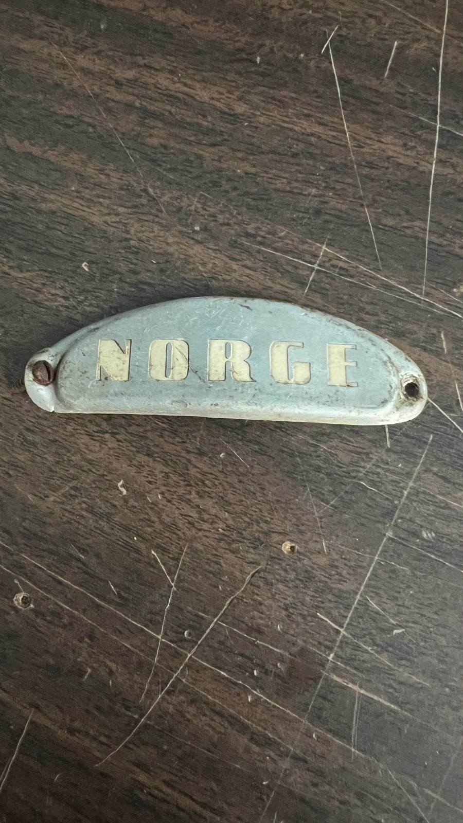 Vintage 1930s Norge Refrigerator Door Emblem Badge Antique Appliance Handle