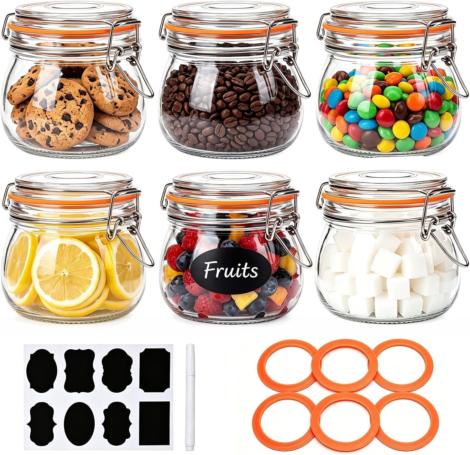 Durable 17 oz Airtight Kitchen Jars with Labels - Perfect for Snacks & Pickling