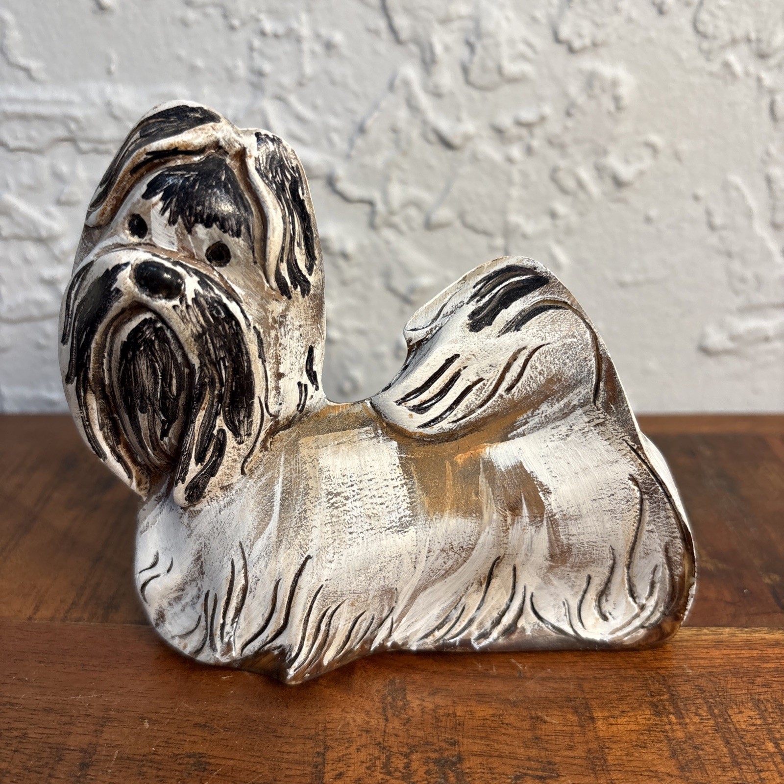 Vintage 1998 Lynda Pleet Menagerie Resin Shih Tzu Dog Figurine Sculpture Signed